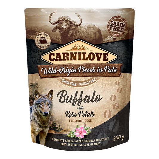 Carnilove Buffalo With Rose Blossom For Adult Dogs (Wet Food Pouches) 12x300g