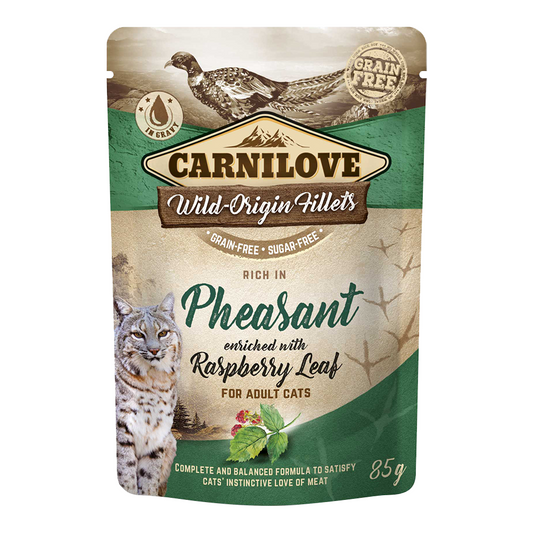 Carnilove Pheasant Enriched With Raspberry Leaves For Adult Cats (Wet Food Pouches) 24x85g