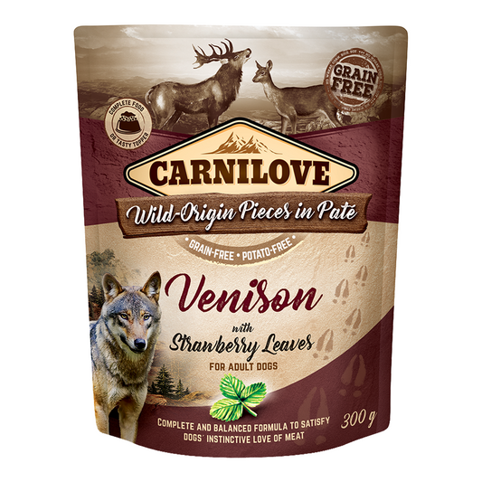 Carnilove Venison With Strawberry Leaves For Adult Dogs (Wet Food Pouches) 12x300g
